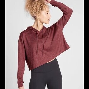 Athleta Crop Hoodie Oversized Heathered Red Size Medium EUC